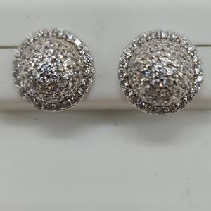 New 925 Sterling Silver Pave CZ Earrings Dome Shape